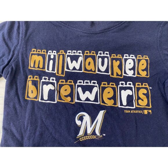 team Athletics MLB Boy's Shirt Blue Milwaukee Brewers Short Sleeve Size 18 Mon - Picture 3 of 5